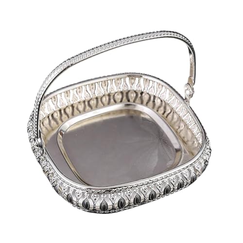 LeeQinersw Obstschale Metall Aufbewahrung Serviertablett Fruchtschale Bonbonplatte Elegantes Muster für Küche Deko Festlichkeiten, Quadrat von LeeQinersw