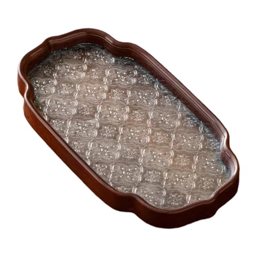LeeQinersw Serviertablett Begonienblume Glastablett Holzteller Schmucktablett Organizer Dekorativ Aus Holz Und Glas für Schmuckaufbewahrung Kosmetik Esstisch Bü, C von LeeQinersw