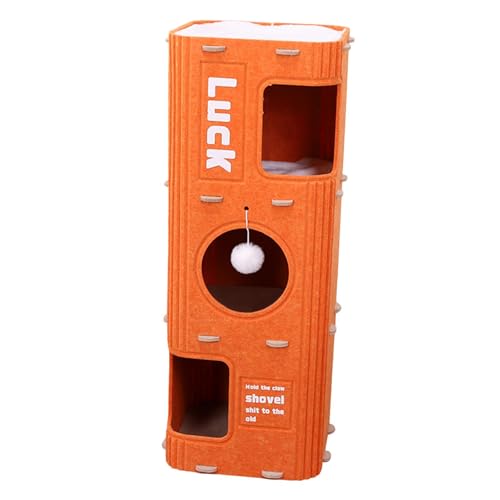 LeeQinersw Vielseitiger Katzenkratzbaum mit Schlafplätzen Und Kletterelementen Aus Hochwertigem Filz für Hauskatzen, 3-lagiges Orange von LeeQinersw