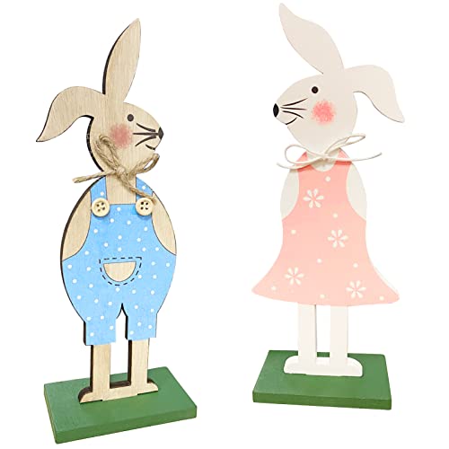 Leeelyan 2er Set Osterdeko Holz Hase,Holz Figur Osterhase Deko,Osterhasen Figuren,Osterhasen zum Hinstellen,Deko Aufsteller für Ostern,Osterhase Oster-Deko aus Holz,Osterdekoration Garten von Leeelyan