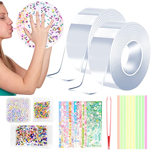 Leeelyan Bubble Tape DIY 28 Stück, Traceless Adhesive Tape zur Herstellung von Blasen, mit Perlen, Glitzerpailletten und Strohhalme, Blowing Bubble Tape, Bubble DIY Craft Kit von Leeelyan