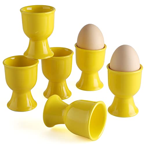 Eierbecher aus Keramik, 6 Stück, Eierständer aus Porzellan, für weiche, hartgekochte Eier zum Frühstück (Gelb) von Leegg