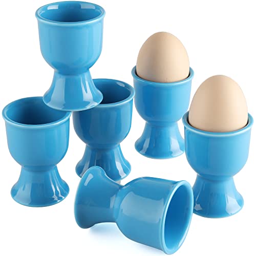 Eierbecher aus Keramik, 6 Stück, Eierständer aus Porzellan, für weiche, hartgekochte Eier zum Frühstück (blau) von Leegg