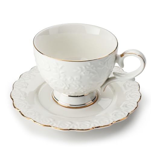 Leegg Teetasse 2er Set für Morgentee Keramik Teetasse mit Untertasse (weiß) von Leegg