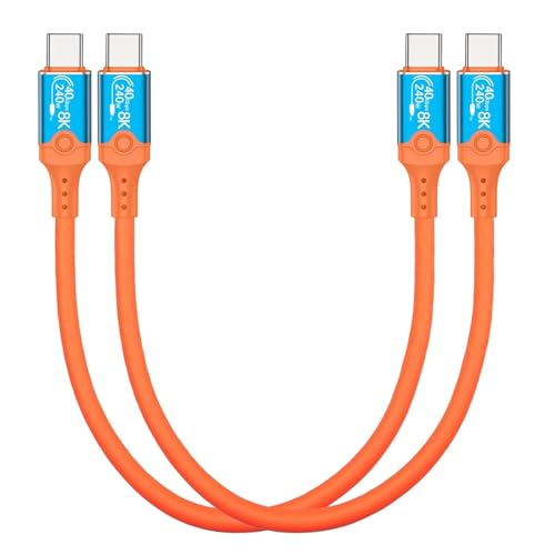 Leehitech 2Stück USB4 Kabel mit Thunderbolt 4 Kabel, 40Gbps Datenkabel, 240W Schnellladung Ladekabel, 8K@60Hz 4K144Hz Videokabel USB C für Macbook, iPhone 15/16 Pro, iPad, SSD, Display, 0.5M, Orange von Leehitech