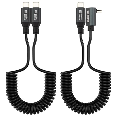 Leehitech 2 Stück Spiralkabel USB C auf USB C Winkel, (0.5M-1.8M) 20Gbps 100W Auto Schnellladekabel Handy Ladekabel 8K@60Hz, 90 Grad Datenkabel für iPhone 16/15 Pro Max, Galaxy S24/S23, Android von Leehitech
