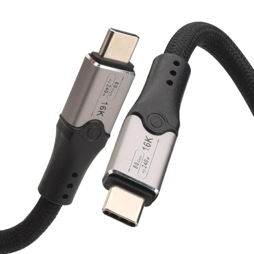 Leehitech 80Gbit/s Thunderbolt 5 Kabel 0.5m, Unidirektionale Bandbreite bis 120Gbps, 240W Ladekabel, 16K/8K Video Display, USB 5 für Thunderbolt 4, USB 4, USB C, iPhone 16/15, SSD, eGPU, Laptop von Leehitech