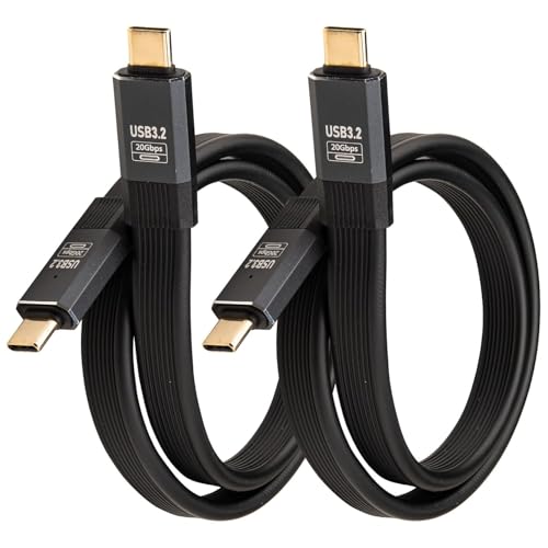 Leehitech 2 Pack USB C auf USB C Kabel Kurze, USB-3.2 Gen2 Kabel 20Gbps Datenübertragung 100W Schnellladung FPC Flat Design Kurz USBC Ladekabel, 8K Dispkay für iPhone 16/15, Macbook, iPad Pro, 50CM von Leehitech