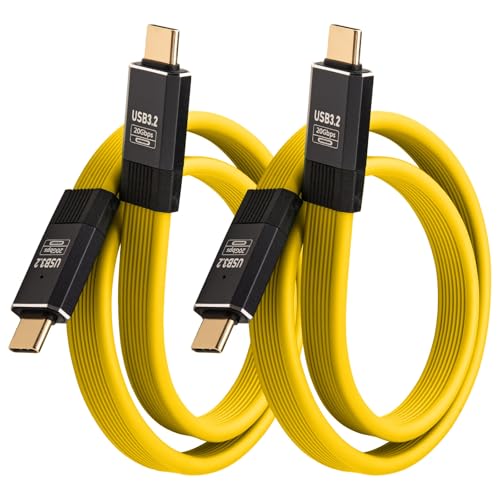 Leehitech 2 Pack USB C auf USB C Kabel Kurze, USB-3.2 Gen2 Kabel 20Gbps Datenübertragung 100W Schnellladung FPC Flat Design Kurz USBC Ladekabel, 8K Dispkay für iPhone 16/15, Macbook, iPad Pro, 80CM von Leehitech