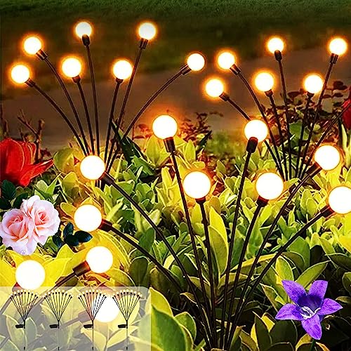 Leehui 4 Stück Solarlampen Firefly für Außen, 10 LED 2 Modi Wasserdicht Glühwürmchen Gartenbeleuchtung für Gehwege, Hof, Terrasse, Gartendeko (Warm Weiß, 4 Stück) von Leehui