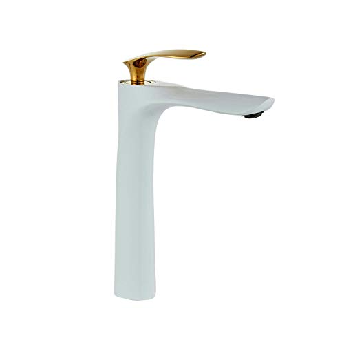 Leekayer Wasserhahn Bad Weiß,Aufsatzwaschbecken Armatur Messing,Modern Bad Wasserhahn Hoch,1 Loch Gold Chrom Single Griff,Modedesign,LK75239WHg von Leekayer