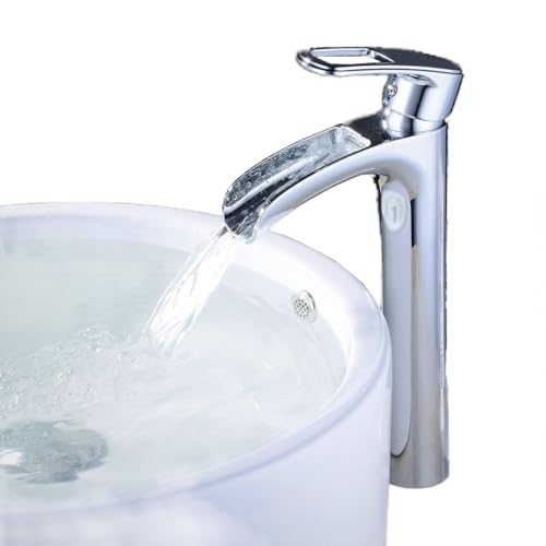 Becken Waschbecken Mischer Wasserfall Hohe Armatur Chrom Finish Moderne Einhandhebel für Bad Einlochmontage Toilette Leekayer,LK6683Hg von Leekayer