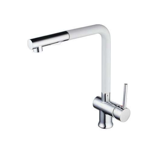 Leekayer weißer, moderner Küchenspülbehälter, 360° drehbar, ausziehbarer Spritzkopf, Eingriff für Kaltwassereinstellung, Einlochmontage, Verchromung, Silber Leekayer weißer, moderner Küchenspülbehälter, 360° drehbar, ausziehbarer Spritzkopf, Eingriff für Kaltwassereinstellung, Einlochmontage, Verchromung, Silber von Leekayer