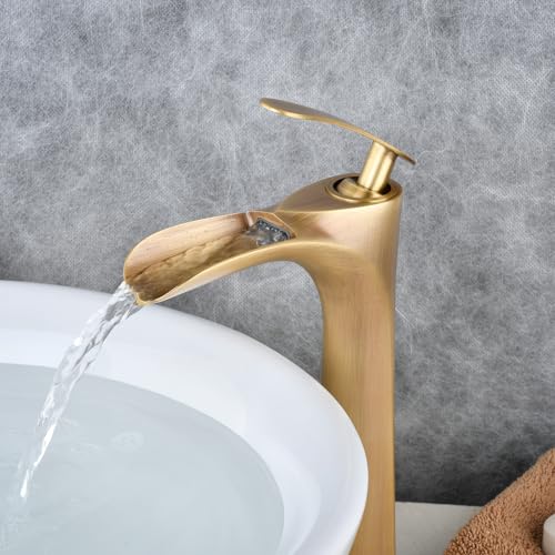 Leekayer Antik Messing Badezimmer Wasserhahn,bad wasserhahn hoch,wasserfall wasserhahn für Bauernhöfe, Toiletten,1 Loch Single Griff,LK1004AG von Leekayer