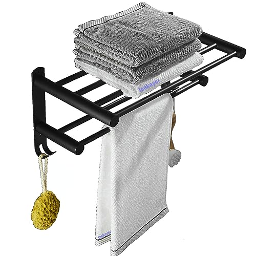 Leekayer Badezimmer-Handtuchhalter, doppellagig, schwarz, 40 cm, Edelstahl, Badezimmer-Handtuchhalter, Wandmontage, 40 cm von Leekayer