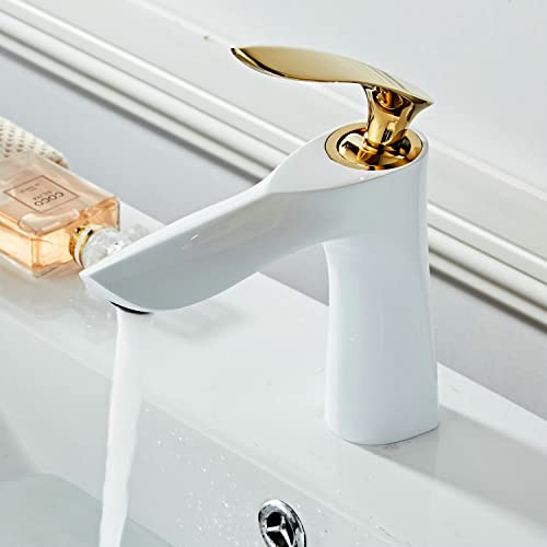 Leekayer Badezimmerarmatur weiß Gold Waschtischarmatur Einzelloch Deckmontage 1-Griff Waschbecken Wasserhahn Messing Einhand Leekayer Badezimmerarmatur weiß Gold Waschtischarmatur Einzelloch Deckmontage 1-Griff Waschbecken Wasserhahn Messing Einhand von Leekayer