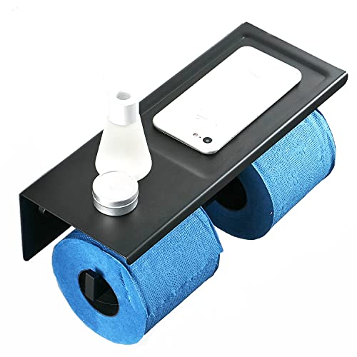 Leekayer Toilettenpapierhalter Rollenhalter mit mobiler Telefon SUS304 Edelstahl Rostsicheres Schwarz Toilettenpapierhalter 2 Funktion Handyablage Regal von Leekayer
