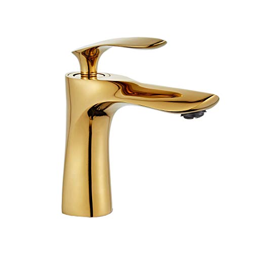 Leekayer Waschbecken Wasserhahn Gold Chrom Messing Einhand-Waschtisch-Mischbatterie,LK75239Gg von Leekayer