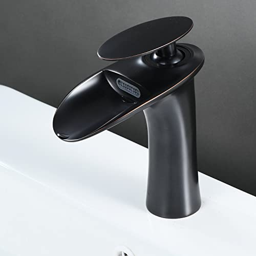 Leekayer Wasserfall Badezimmer Wasserhahn 1 Loch Mount Heißes Kaltes Becken Mischer Hahn Einhebel Messing Wasserhahn Öl gerieben Bronze Finish, LK61106ORB von Leekayer