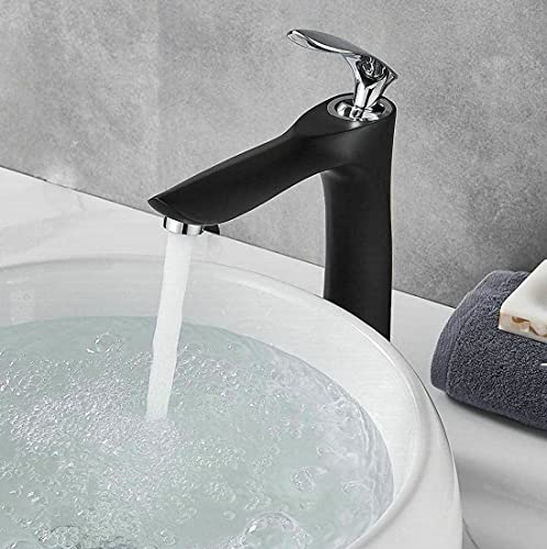 Leekayer Wasserhahn Bad Schwarz,Aufsatzwaschbecken Armatur Messing,Modern Bad Wasserhahn Hoch,1 Loch Chrom Single Griff,Modedesign,LK75239BCHg-CXC von Leekayer