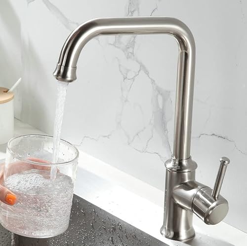 Leekayer Moderne Spüle Wasserhahn Nickel gebürstet 360 ° Schwenkauslauf Hot & Cold Mixer Messing Einhand-Küchenarmatur, einfache Installation gewerbliche Küchenarmaturen von Leekayer