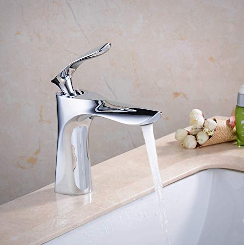 Leekayer Waschbecken im Badezimmer,Silber Chrom,Messing Material,Wasserhahn Klein,1 Loch Eingriff,Heißes und Kaltes Wasser Mischen,LK75239g-CXC von Leekayer