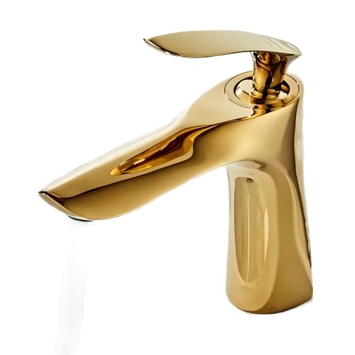 Leekayer Waschbecken Wasserhahn Gold Chrom Messing Einhand-Waschtisch-Mischbatterie,LK75239Gg von Leekayer