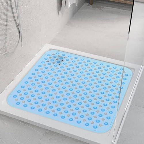 Duschmatte 53x53 cm, rutschfest Matte mit Haken zum Aufhängen PVC Material Antirutschmatte Dusche BPA frei für schimmelresistent Anti Rutsch Badematte (Blau) von Leeko