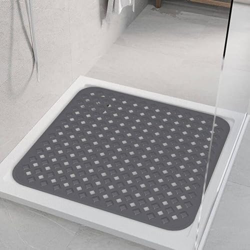 Duschmatte 53x53 cm, rutschfest Matte mit Haken zum Aufhängen PVC Material Antirutschmatte Dusche BPA frei für schimmelresistent Anti Rutsch Badematte (Grau) von Leeko