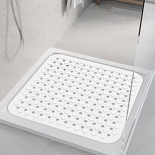 Duschmatte 53x53 cm, rutschfest Matte mit Haken zum Aufhängen PVC Material Antirutschmatte Dusche BPA frei für schimmelresistent Anti Rutsch Badematte (Weiß) von Leeko