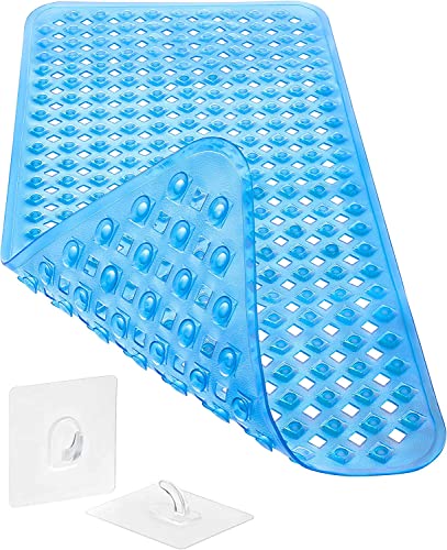 Duschmatte Rechteckige, rutschfest Badewannenmatte mit Haken zum Aufhängen PVC Material Antirutschmatte Dusche BPA frei für schimmelresistent Anti Rutsch Badematte (Blau, 40X88) von Leeko