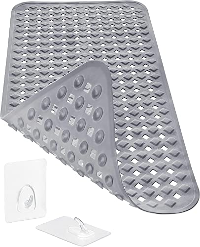 Duschmatte Rechteckige, rutschfest Badewannenmatte mit Haken zum Aufhängen PVC Material Antirutschmatte Dusche BPA frei für schimmelresistent Anti Rutsch Badematte (Grau, 40X88) von Leeko