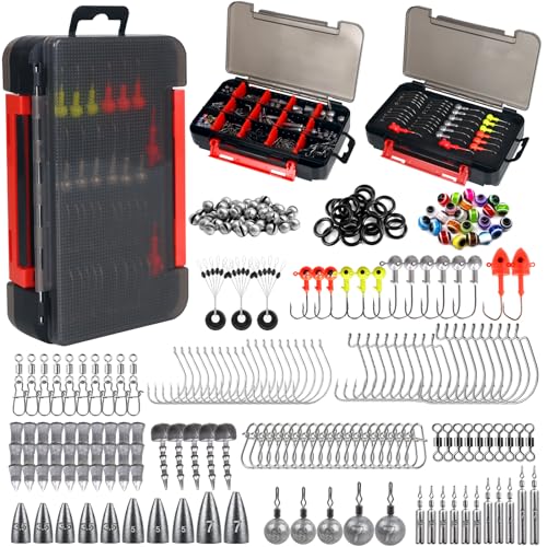 Leeko 198 Pcs Angelzubehör-Kit, Angeln Zubehör Tackle Box mit Tackle enthalten, Angelhaken, Angeln Gewichte Sinker, Spinner Blade, Angelausrüstung für Bass, Bluegill, Crappie, Angeln von Leeko