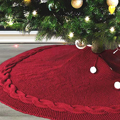 Leeko Weihnachtsbaumdecken, Weihnachtsbaum Gestrickter Rock Dekoration, Schutz vor Tannennadeln Weihnachtsbaumdecke Rund für Weihnachten (Rot 1) von Leeko