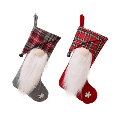 Leeko Weihnachtsstrumpf Nikolausstrümpfe Weihnachtsdeko Zwerg Gnom Puppe Dekorationen zum Befüllen & Aufhängen für Weinachten (2 Pack) von Leeko