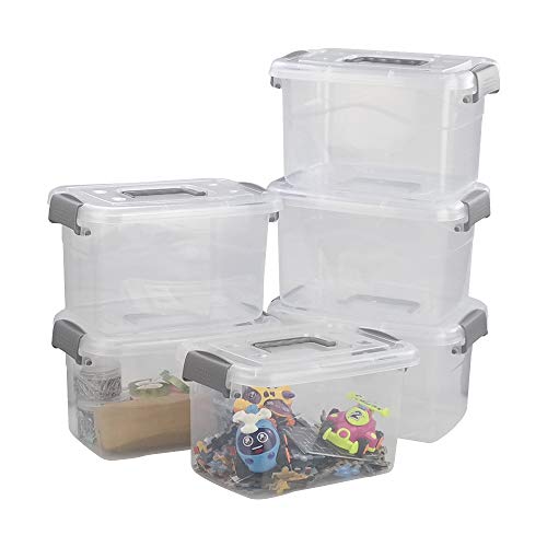 Leendines 5 Liter Kunststoffbox zur Aufbewahrung, 6 Packungen, kleine Box mit Deckel (grauer Griff) von Leendines