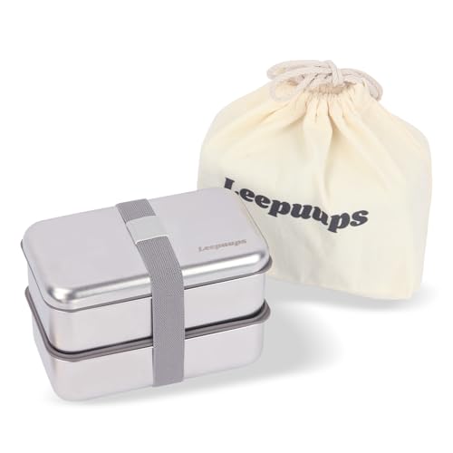 Leepuups Edelstahl Bento Box, Japanisch Brotdose Verschachtelbar Lunchbox mit Fächern für Erwachsene & Kinder von Leepuups