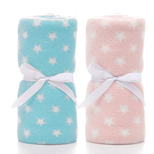 LeerKing Unisex Babydecke 2er Pack Jungs Mädchen Kuscheldecke Krabbeldecke Babybettwäsche Kinderwagen flauschig für Neugeborene Weiche Decke 75cmx100cm Blau+Pink von LeerKing
