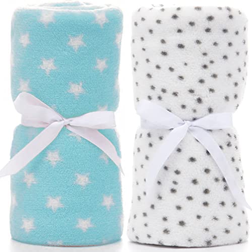 LeerKing Unisex Babydecke 2er Pack Jungs Mädchen Kuscheldecke Krabbeldecke Babybettwäsche Kinderwagen flauschig für Neugeborene Weiche Decke 75cmx100cm Blau+Weiß von LeerKing