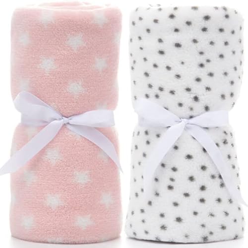 LeerKing Unisex Babydecke 2er Pack Jungs Mädchen Kuscheldecke Krabbeldecke Babybettwäsche Kinderwagen flauschig für Neugeborene Weiche Decke 75cmx100cm Pink+Weiß von LeerKing