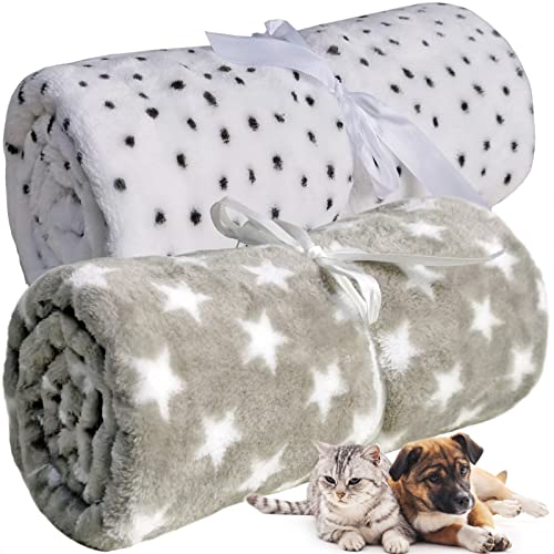 LeerKing Hundedecke flauschig Katzendecke waschbar Fleecedecke Kuscheldecke für Sofa Hundebett und Auto 2er Pack Hellgrau Weiß 75 * 100cm von LeerKing