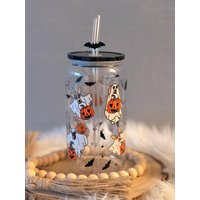 Doppelseitiges Motiv | Trinkglas Mit Deckel Und Strohhalm Klar, Milchglas 16Oz 500Ml Hund Geist Glasbecher, Geschenk Halloween Doppelseitiges Motiv | Trinkglas Mit Deckel Und Strohhalm Klar, Milchglas 16Oz 500Ml Hund Geist Glasbecher, Geschenk Halloween von LeeraCrafts