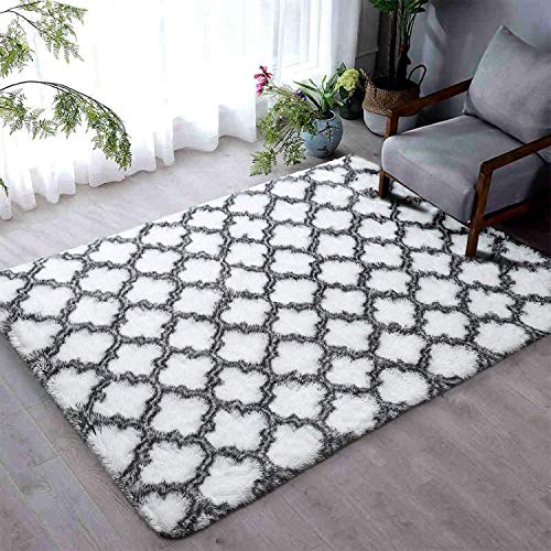 Leesentec Hochflor Teppich Wohnzimmerteppich Langflor - Flauschig Teppiche für Wohnzimmer und Schlafzimmer - Modern Design Shaggy Teppich (Weiß, 135 x 185 cm) von Leesentec