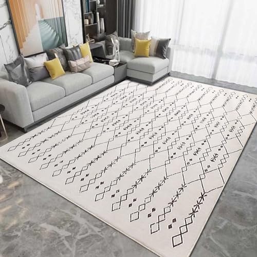 Leesentec Teppich Teppiche Wohnzimmer Teppiche Abstrakte Teppich Marokko Großer Teppiche Kurzfloriger Teppich für Wohnzimmer,Schlafzimmer,Esszimmer Anti-Rutsch-Rugs (Beige/Elfenbein, 160 * 200cm) von Leesentec