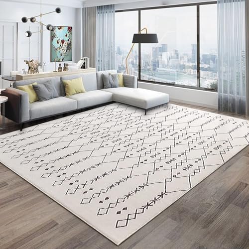 Leesentec Teppich Teppiche Wohnzimmer Teppiche Abstrakte Teppich Marokko Großer Teppiche Kurzfloriger Teppich für Wohnzimmer,Schlafzimmer,Esszimmer Anti-Rutsch-Rugs (Beige/Elfenbein, 200 * 250cm) von Leesentec