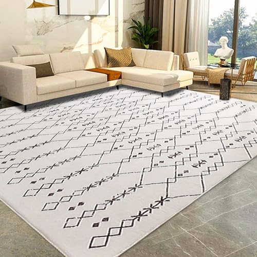 Leesentec Teppich Teppiche Wohnzimmer Teppiche Abstrakte Teppich Marokko Großer Teppiche Kurzfloriger Teppich für Wohnzimmer,Schlafzimmer,Esszimmer Anti-Rutsch-Rugs (Beige/Elfenbein, 200 * 300cm) von Leesentec