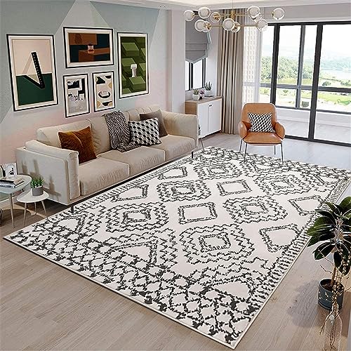 Leesentec Teppich Teppiche Wohnzimmer Teppiche Abstrakte Teppich Marokko Großer Teppiche Kurzfloriger Teppich für Wohnzimmer,Schlafzimmer,Esszimmer Anti-Rutsch-Rugs (Elfenbein/Schwarz, 200 * 250cm) von Leesentec