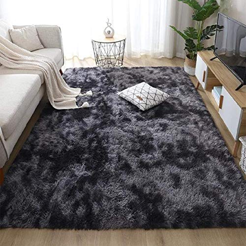 Leesentec Teppich Wohnzimmer Teppiche Schlafzimmer Modern Hochflor Antirutschmatte Teppich Weiche Fußmatten Groß für Flur Teppich Anti Rutsch Unterlage (Schwarz, 160*230cm) von Leesentec