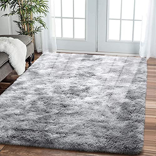 Leesentec Teppiche Flausching Teppich Wohnzimmer Teppiche Schlafzimmer Teppiche Shaggy Teppiche Grauer Teppich Groß Teppich Kinderzimmer(Grau/Weiß, 200 x 300 cm) von Leesentec