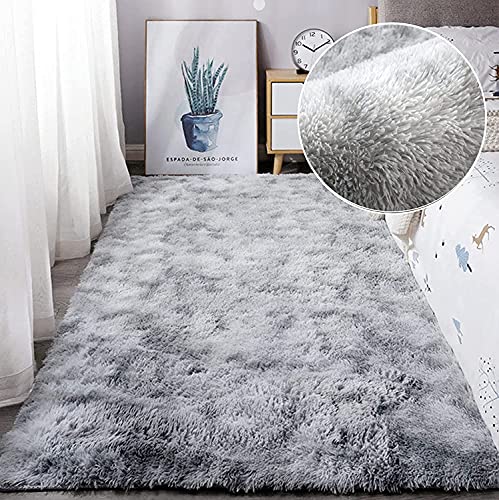 Leesentec Teppich für Wohnzimmer, Schlafzimmer, Jugendliche, Mädchen, Shaggy, modernes Design, Langflor, weich, rutschfest, großer Teppich für Kinder, Schlafzimmer (Grau/Weiß, 80 x 120 cm) von Leesentec